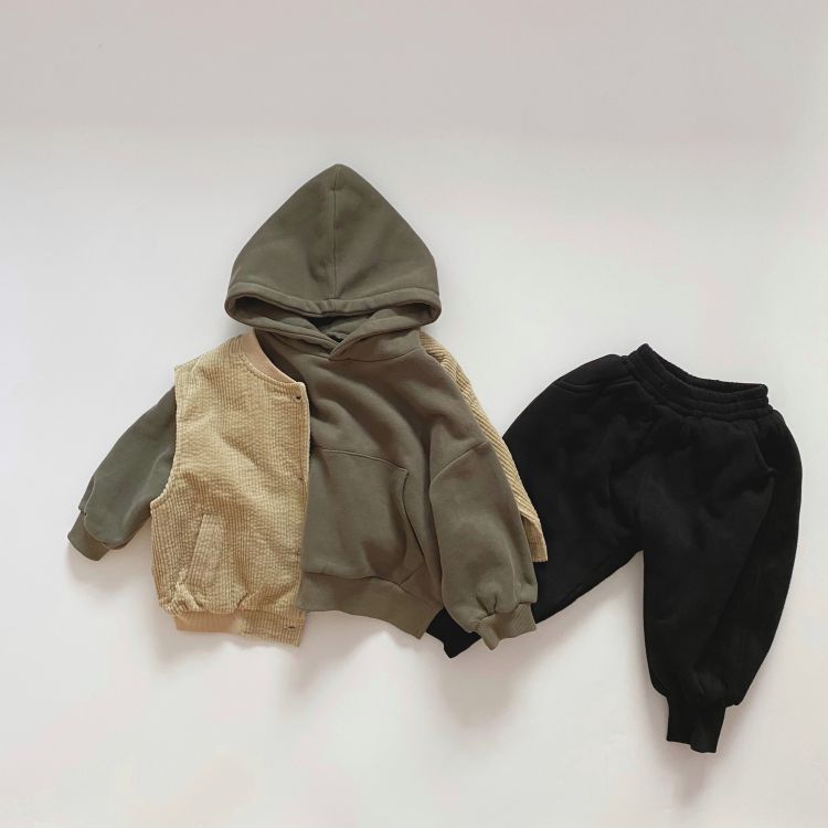 Baby Solid Color Long Sleeves Fleece Thermal Hoodies In Autumn Outfit