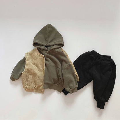 Baby Solid Color Long Sleeves Fleece Thermal Hoodies In Autumn Outfit
