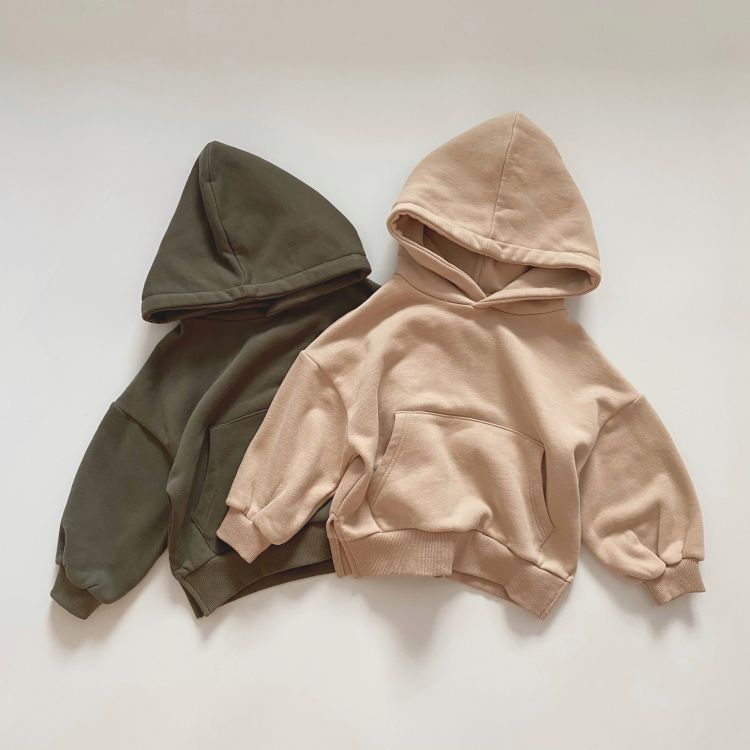 Baby Solid Color Long Sleeves Fleece Thermal Hoodies In Autumn Outfit